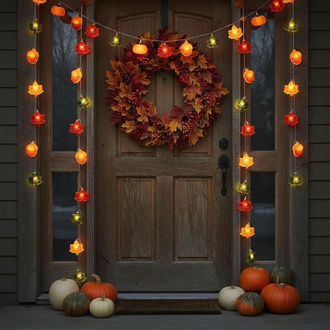 Thanksgiving String Lights,10FT 20LED Fall Decor Lights Battery Operated Waterproof Hang Autumn Fairy Light for Indoor Outdoor, Acorn Maple Leaf Pumpkin String Lights Decoration for 2026 Home & Party