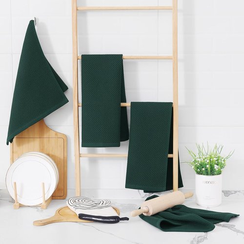 Homaxy Kitchen Dish Towels - Ultra Soft 100% Cotton Waffle Weave, Quick Drying, 13 x 28 Inches, 6-Pack | Blackish Green