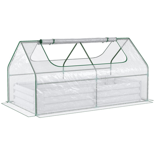 6' x 3' Galvanized Raised Garden Bed with PVC Greenhouse Cover, Outdoor Metal Planter Box with 2 Roll Up Windows for Growing Flowers, Fruits, Vegetables and Herbs, Light Gray