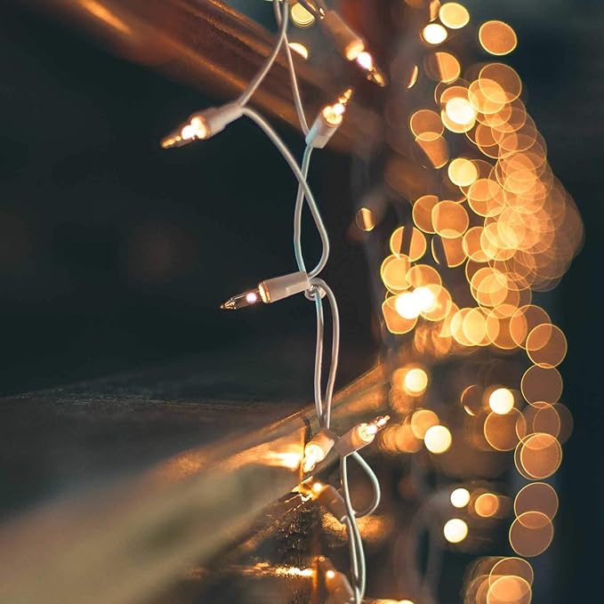 Brightown 50 Count Warm White Christmas Lights, Clear Mini Incandescent Lights on White Wire, Christmas Tree String Lights for Indoor Outdoor Decorations（12ft）