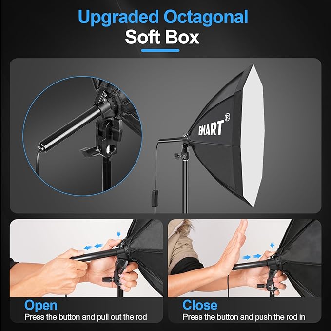 EMART Softbox Photography Lighting Kit, 20"x20" Pull Soft Box, 50W 3000K-6000K LED Bulb, Professional Photoshoot Equipment for Studio Lights, Portrait, Video Recording(2 Pack)