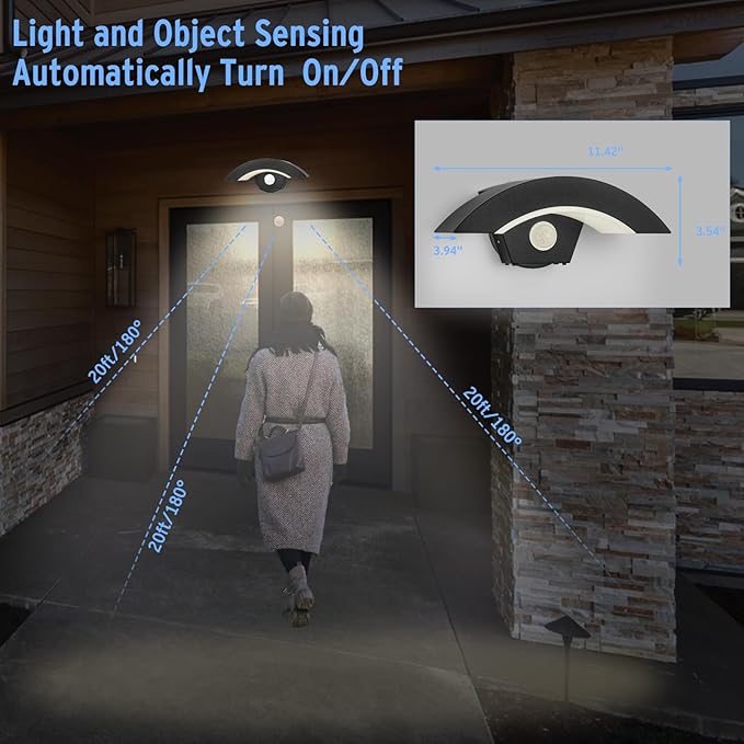 Motion Sensor Outdoor Lights 18W 1500lm LED Wall Light IP65 Waterproof Aluminum Wall Sconce Lamp 3000K Warm White Dusk to Dawn Sensor Security Lights for Garage Patio Walkway Porch Garden