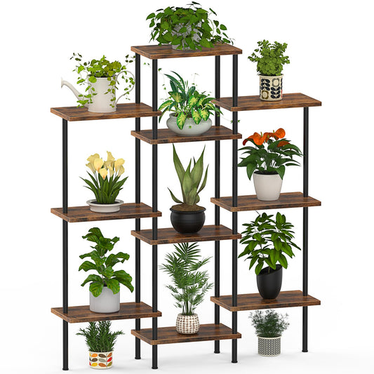 KANEODOT 42" Tall Plant Stand,4-Tier Heavy Duty Plant Shelf,Small Plant Stand Indoor and Outdoor,Living Room,Balcony,Home Office,37''L x 7.8''W x 42''H,Rustic Brown