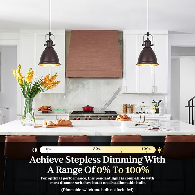 Brown Farmhouse Pendant Lights Kitchen Island 2 Packs, 6.5 inches Kitchen Island Lighting, Industrial Pendant Light, Kitchen Pendant Lighting Over Island Sink Dining Room
