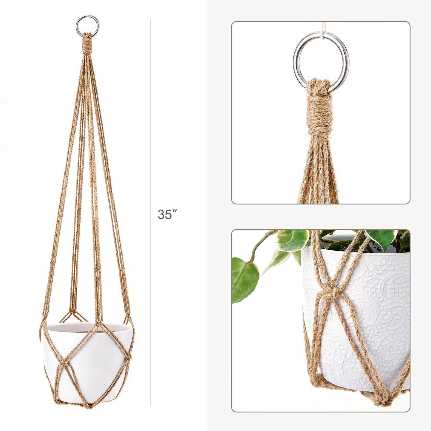 Dahey Set of 2 Macrame Plant Hanger Indoor Hanging Planter Basket with Hooks Flower Pot Plant Holder No Tassels for Boho Home Decor, 35 Inch