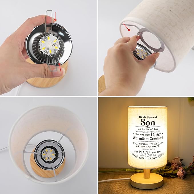 Gifts for Son from Mom Dad, Son Birthday Gifts Fabric Lamp,Birthday Gifts for Son Table Lamp with Wooden Stand Unique Son Gifts