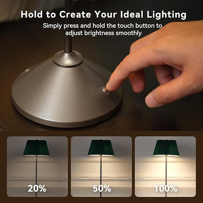 Cordless Rechargeable Table Lamp – 3 Adjustable Color Temperatures, Lightweight & Portable, Matte Metallic Finish, Waterproof, Battery Operated for Indoor& Outdoor Use (White)