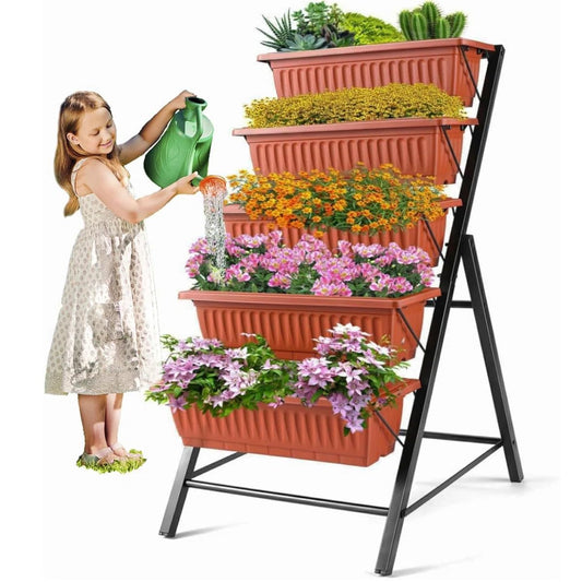 SEJOV 4FT Vertical Raised Garden Bed, 5 Tiers Planter Box with Drainage System for Herb Vegetables Flowers, Elevated Garden Bed Perfect for Patio Balcony Greenhouse Outdoor and Indoor Garden Planters
