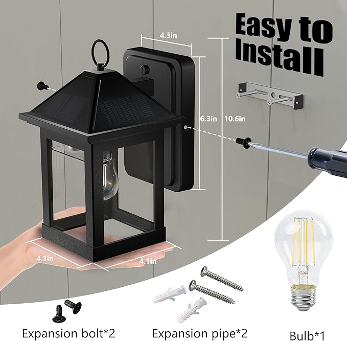 2 Pack Solar Outdoor Wall Lights for Fence Front Door Waterproof Dusk to Dawn Motion Sensor LED Sconce with 3 Modes,3000K E26 Bulb Included,Exterior Porch Lamps Wall Mount Patio Decorative