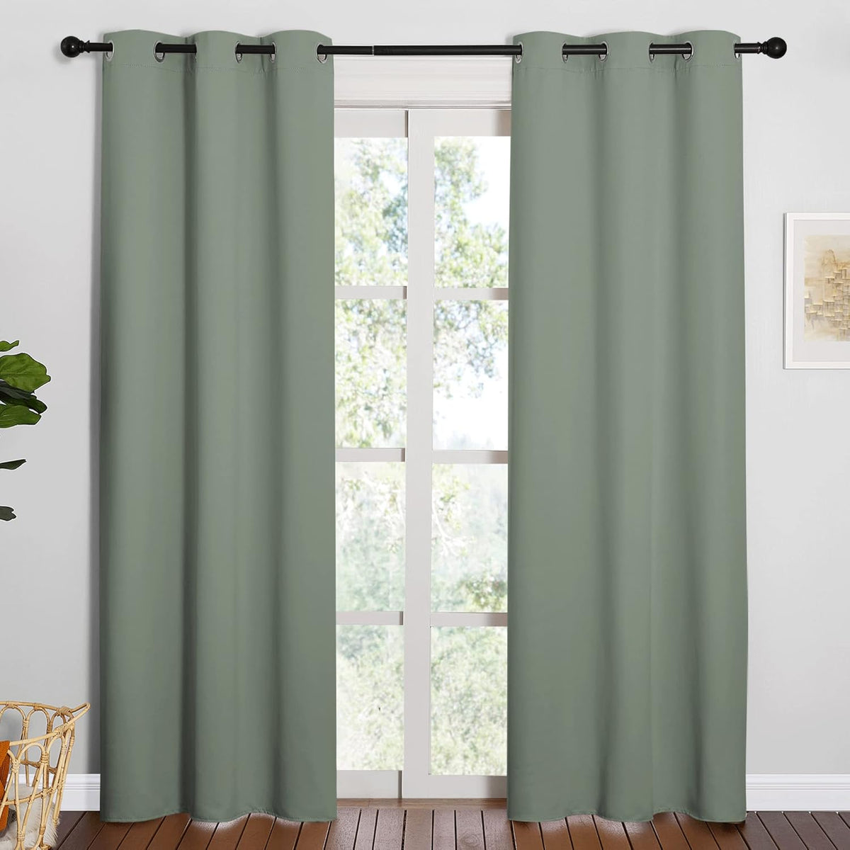 NICETOWN Blackout Curtains - Thermal Insulated Grommet Drapes for Office & Theater | Greyish Green, 84 Inches