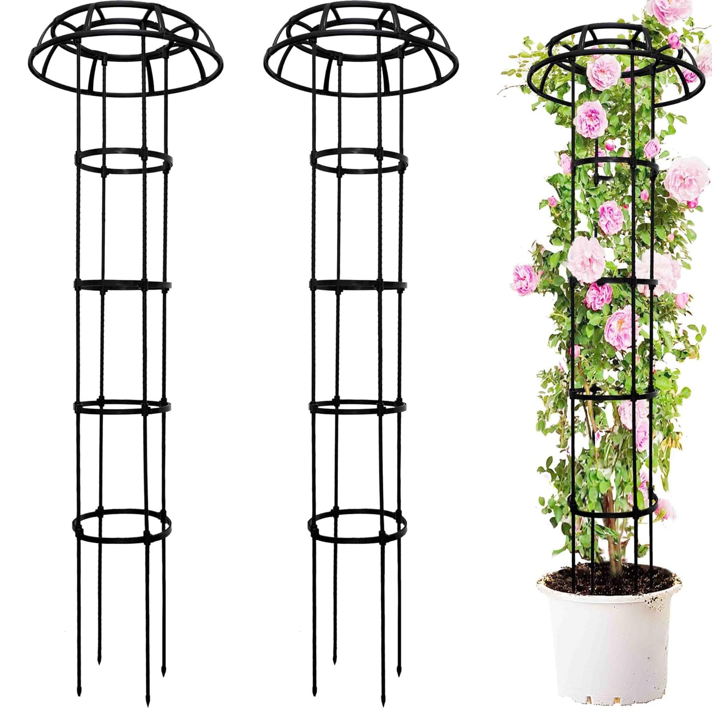2-Pack 65-Inch Garden Trellis for Climbing Plants,Heavy-Duty Metal Obelisk with Mushroom Top,Stable Support for Potted Clematis,Tomato,Cucumber,Rose,Pea & Vine