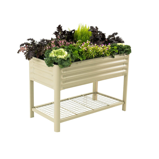 Elevated Raised Garden Bed-V Series, 2' x 4' Garden Beds with Legs & Storage Rack for Patio Porch, 700 Lbs Weight Capacity, Outdoor Planter Boxes for Gardening Herbs Vegetables Flowers, Pearl White