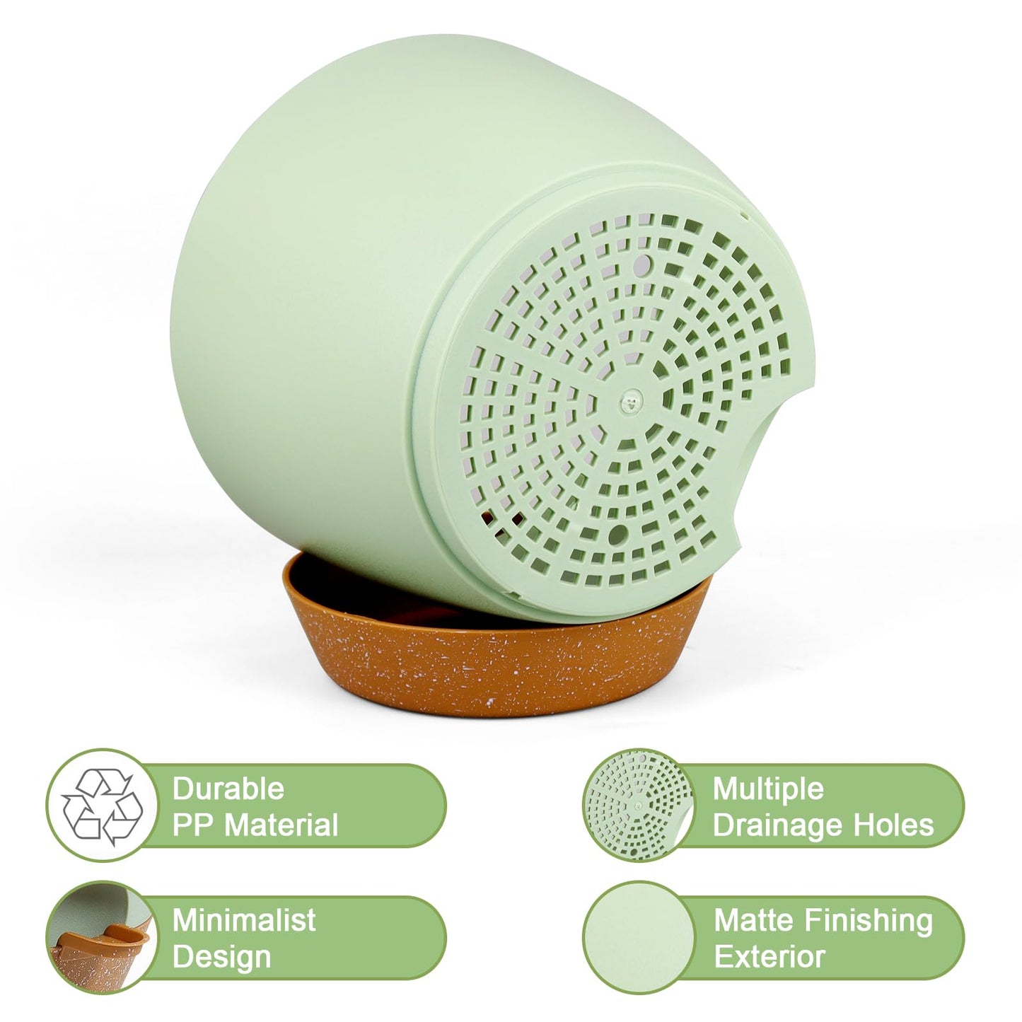 WSMKSZ 10/9/8 inch Self Watering Pots, Planter, Plant Pots with Mesh Drainage Holes for Indoor Outdoor Garden Plants, Plastic Flower Pots with Deep Reservoir for House Plants, Green with Brown