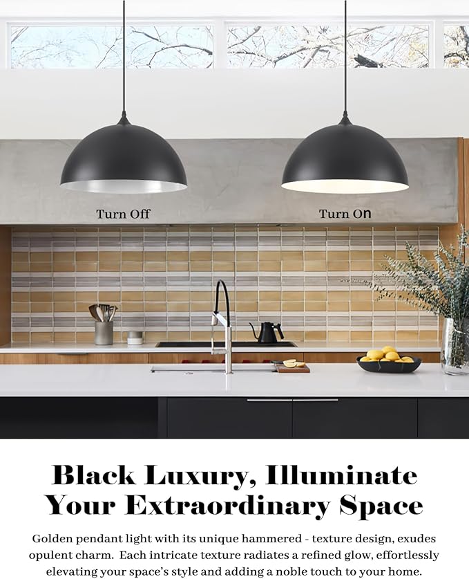 Large Pendant Lights Kitchen Island, 16 Inch Black and White Dome Pendant Light, Black Farmhouse Pendant Light, Large Industrial Pendant Lights for Kitchen Island, Dining Room, Cafe, 2 Pack