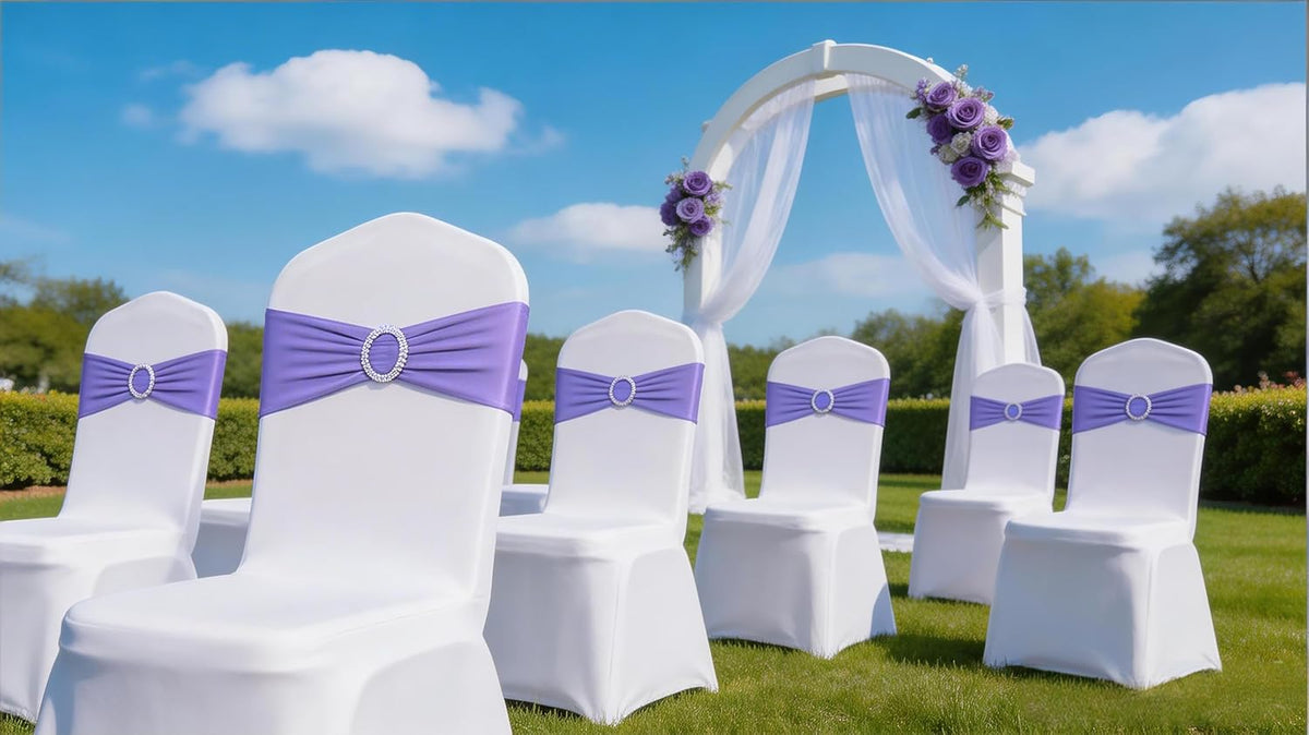Skiennix Lavender Chair Sashes - Pack of 50 Spandex Light Purple Chair Bows for Weddings & Events