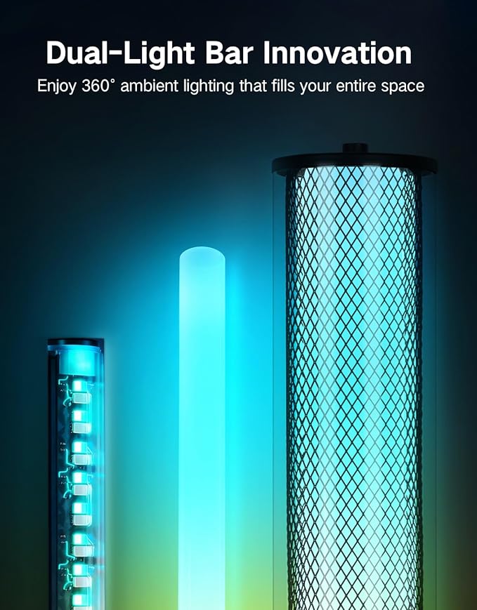 OUTON Corner Floor Lamp with Remote, Touch & App Control, RGB Color Changing Standing Lamp with 32 Modes, 360 Lighting, 3 Color Temperatures, Dimmable 66 in Tall Lamp for Living Room,Black & Glass