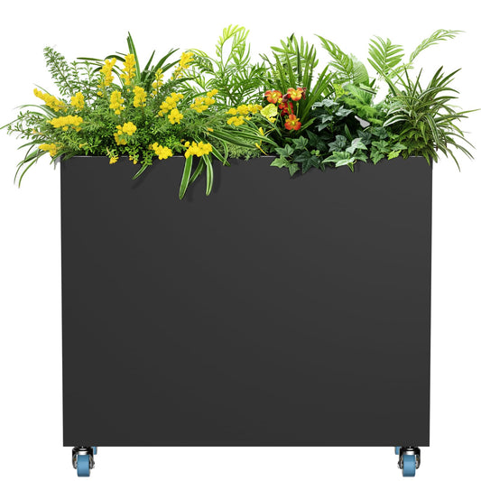 HAYOHRT Metal Flower Planter with Drainage Holes & Removable Shelf Large Rectangular Planter Black for Outdoor Indoor Patio Porch 38 x 13 x 30inch Modern Design for Plants Flowers Vegetables Fruits