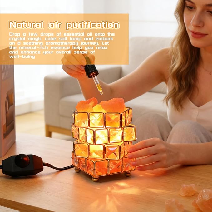 Natural Himalayan Pink Salt Lamp, Dimmable Brightness (Single Lighting Mode), USB Powered, Crystal Salt Rock Lamp for Home Decor, Night Light for Bedroom/Office, ETL Certified Cord (Crystal Cylinder)
