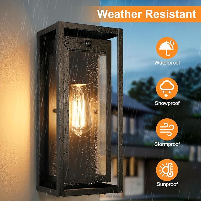 15" Motion Sensor Outdoor Wall Sconce Set of Two, Large Dusk to Dawn Outdoor Sconce Lights, Waterproof Anti-Rust Outdoor Lights for House, Exterior Motion Sensor Light for Garage, Porch