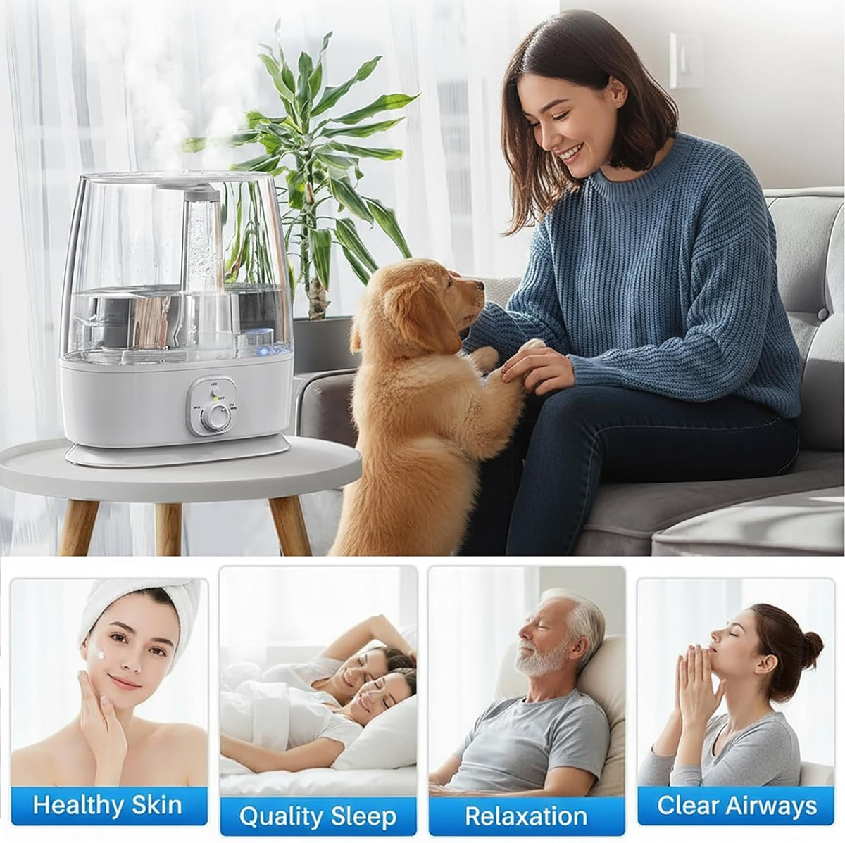 Novaspark 6L Humidifier - Ultrasonic Cool Mist for Large Rooms Up to 500 Sq Ft | Whisper Quiet, Auto Shut-Off, Night Light