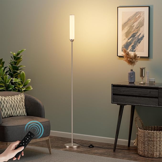 Ambimall LED Floor Lamp with Remote Control, 65" Standing lamp with Stepless Adjustable 3000K-6500K Colors & 30-100% Brightness, Foot Switch(Champagne Gold)