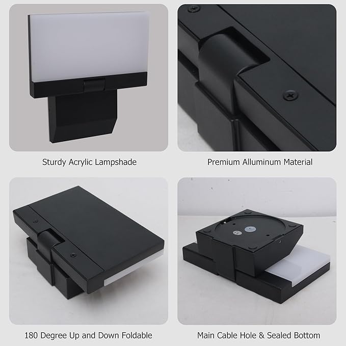 Modern Outdoor Wall Light, 18W 1980LM Black Aluminum Patio Wall Sconce IP65 Waterproof LED Porch Lights 3000K Foldable Exterior Lighting Fixtures for House Garden Garage