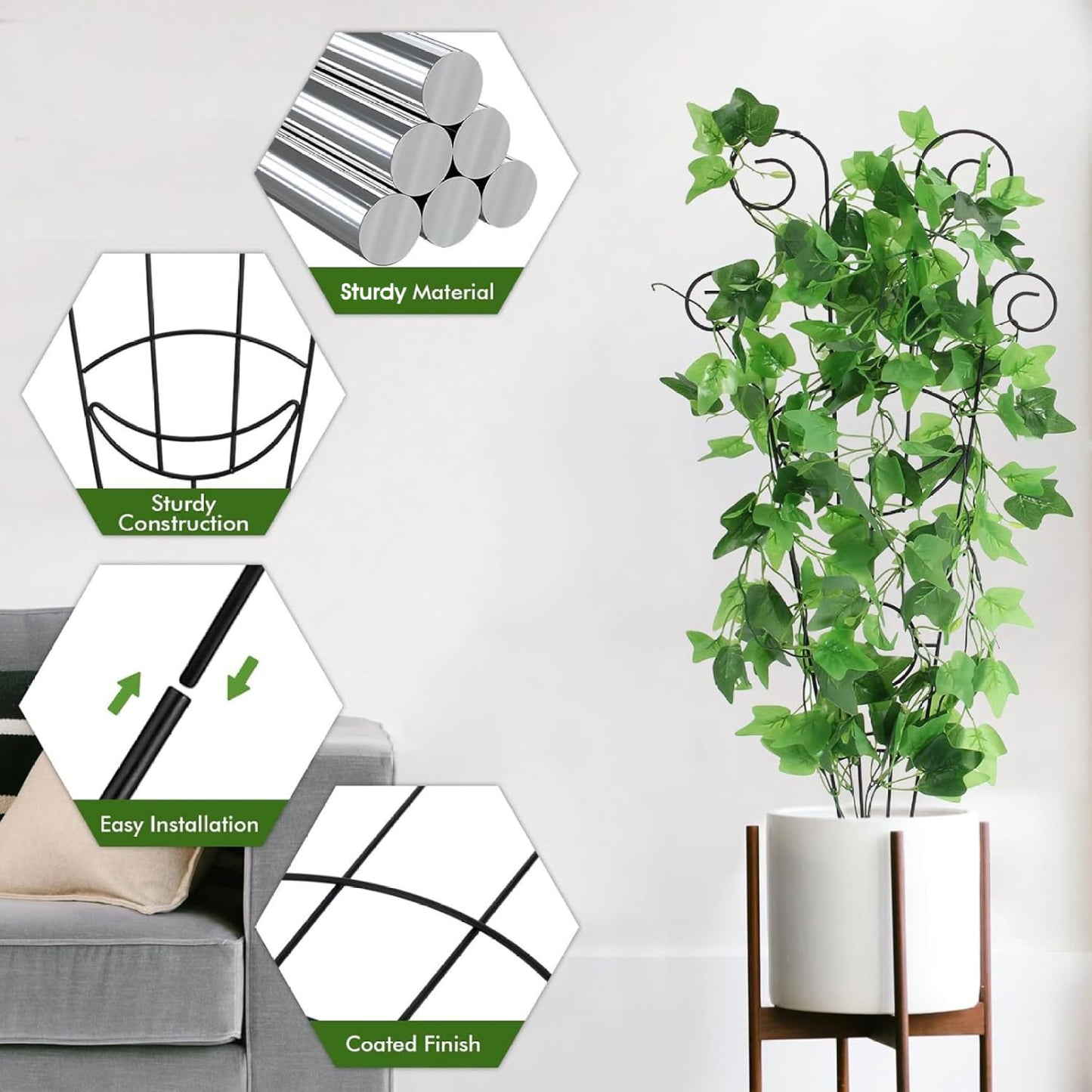 Trellis for Climbing Plants Indoor, 2 Pack Black Metal Trellis for Potted Plants, Adjustable Indoor Plant Support Monstera, Pothos, Ivy (32.7 Inch Tall)