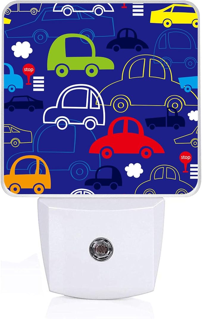 Cartoon Transport Night Light, Plug-into Wall Blue Cars Trucks Nightlight Lamp with Dusk to Dawn Sensor, Led Lamp 0.5W Energy Efficient for Boys Girls Adults Home Decor