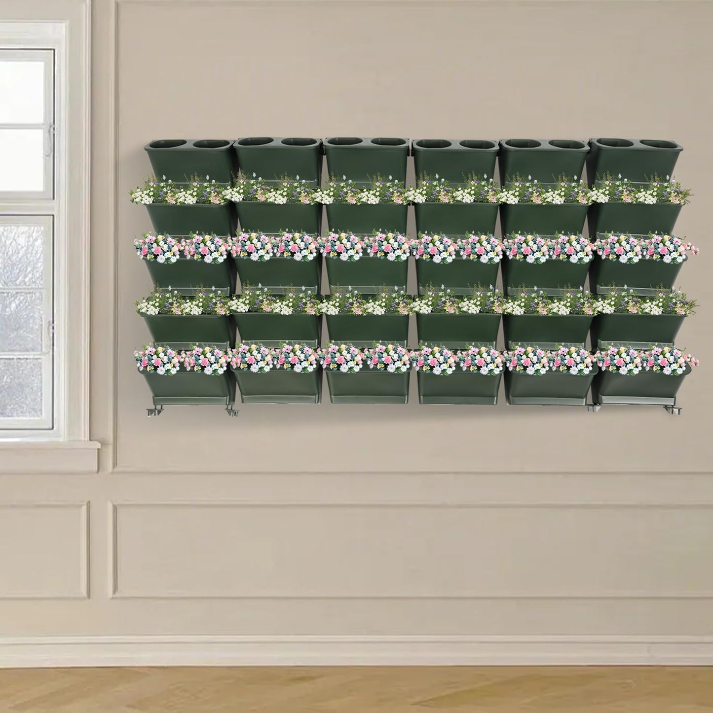 CheriMuMu 30 Pockets Self Watering Vertical Planters, Indoor Outdoor Wall-Mounted Flower Pot Holder, Hanging Planting Grow Bags, Stackable Gardening Greening Container for Herbs Vegetables Fruits
