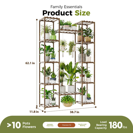 Bamworld Widened Plant Stand Indoor Outdoor 12 Tier Tall Large Wood Plant Shelf Multi Tier Flower Stands Garden Shelves Wooden Plant Display Holder Rack for Living Room Corner