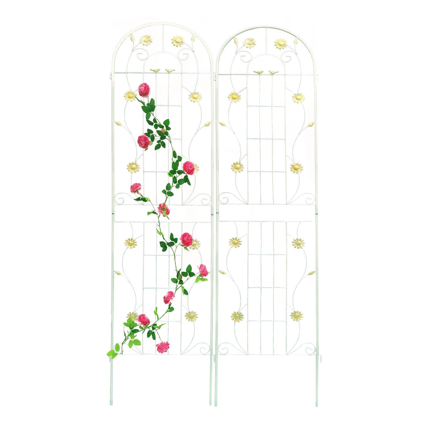 2 Pack Garden Trellis for Climbing Plants 86.7'' x 19.7''，Yellow Metal Garden Trellis，Heavy Duty Rustproof Plant Trellis for Potted Plant Support Tall Wall Trellis for Rose Vegetable Cucumber