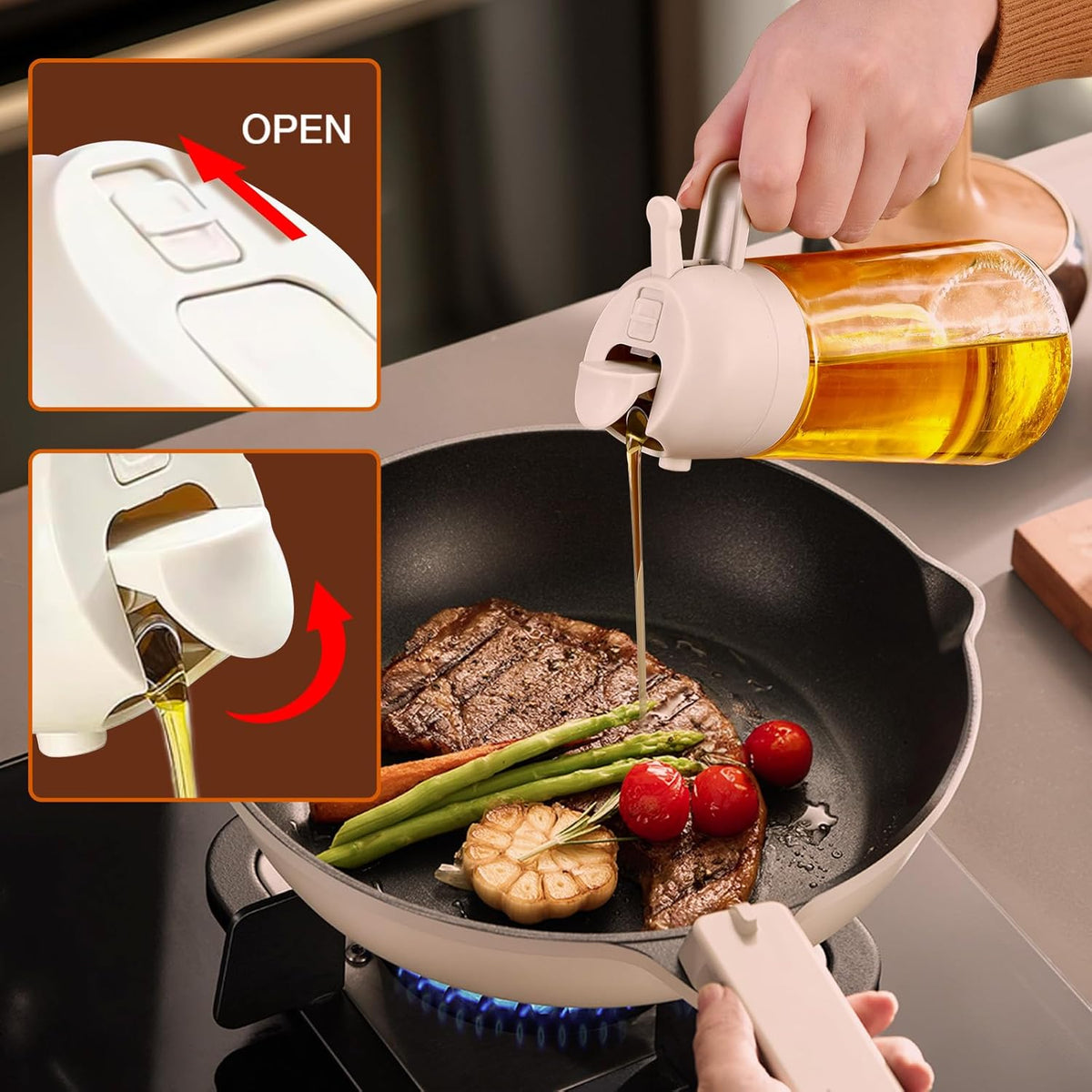 YARRAMATE Glass Olive Oil Sprayer - 2-in-1 Premium Food Grade Dispenser | 16oz Creamy White