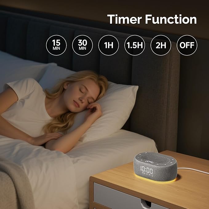 1Mii White Noise Sound Machine with Alarm Clock, Sound Machine for Sleep for Adults Baby, 30 Soothing Sounds, Smart App Controlled, Dimmable 7-Color Night Light, Sleeping Timer, 30 Volume Levels