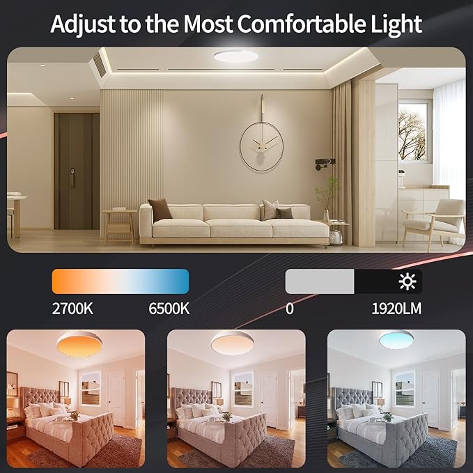Smart LED Ceiling Lights RGBCW Color Changing Ceiling Light Compatible with Alexa Google Home Flush Mount Ceiling Lamp 24W Time Scheduler Dimmable for Living Room, Bedroom