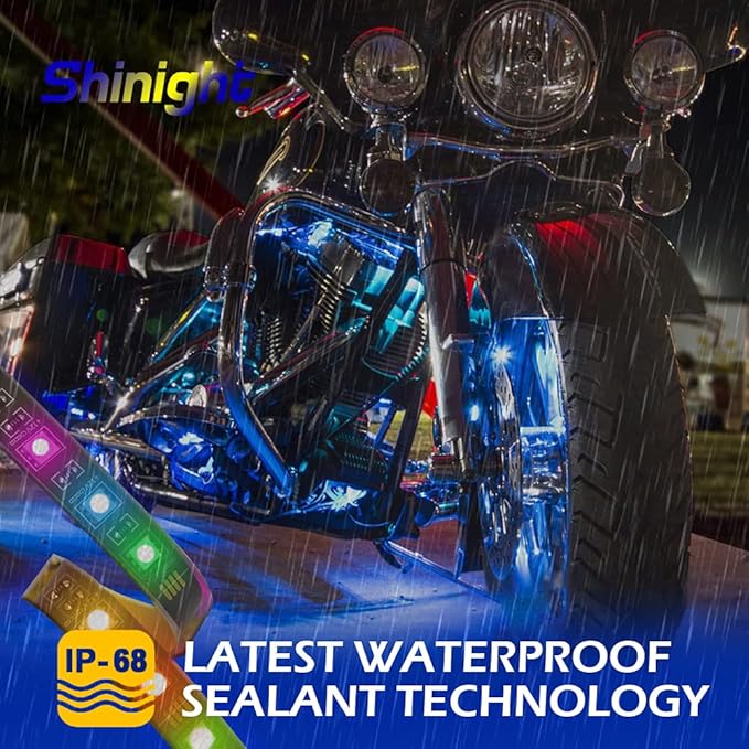 SHINIGHT 10 Pcs Motorcycle LED Light Kits, App Control Multicolor Waterproof Motorcycle LED Strip Lights with RF Remote, Music Sync & Multiple Scene Modes RGB LED Lights for Motorcycles, black
