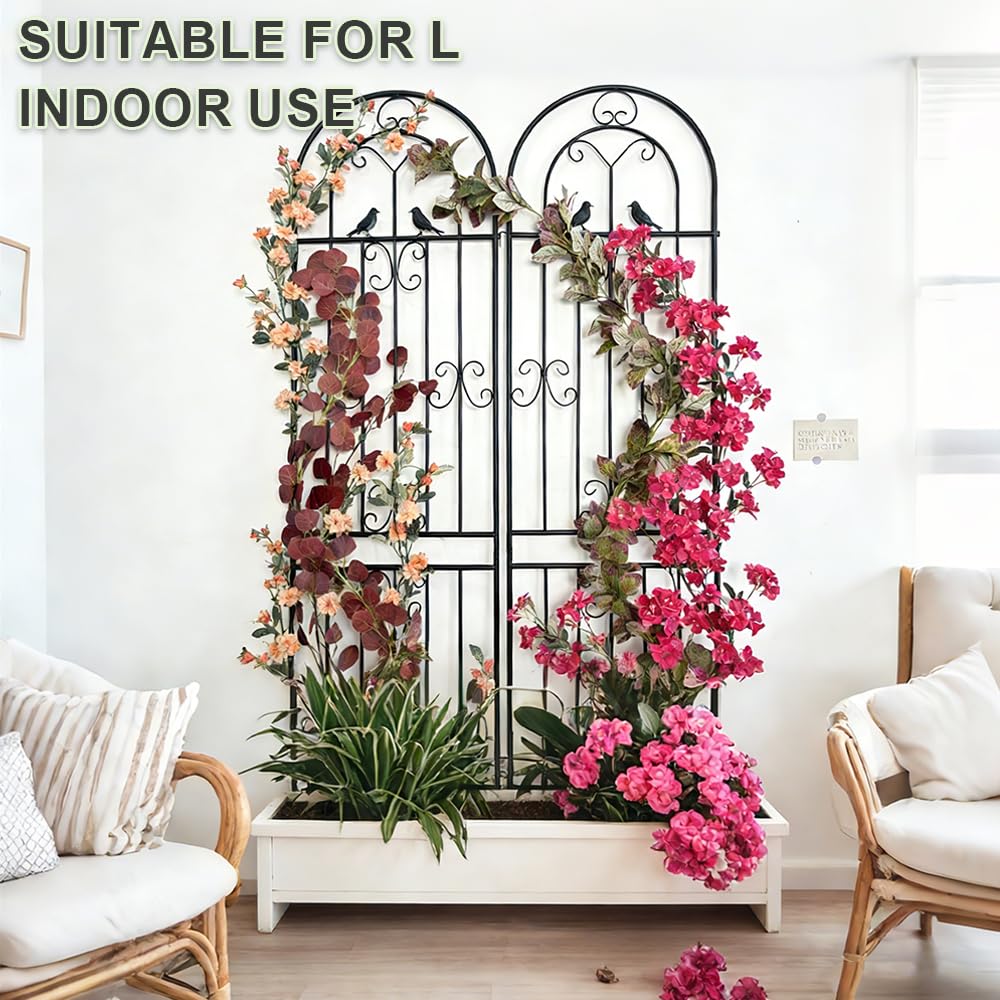 YOBAZAN 2 Pack Metal Garden Trellis, 86.7" H x 19.7" W Black Coated Wire Lattice Panel, Sturdy Plant Support for Climbing Roses Vines Cucumber Vegetables Outdoor Patio Yard