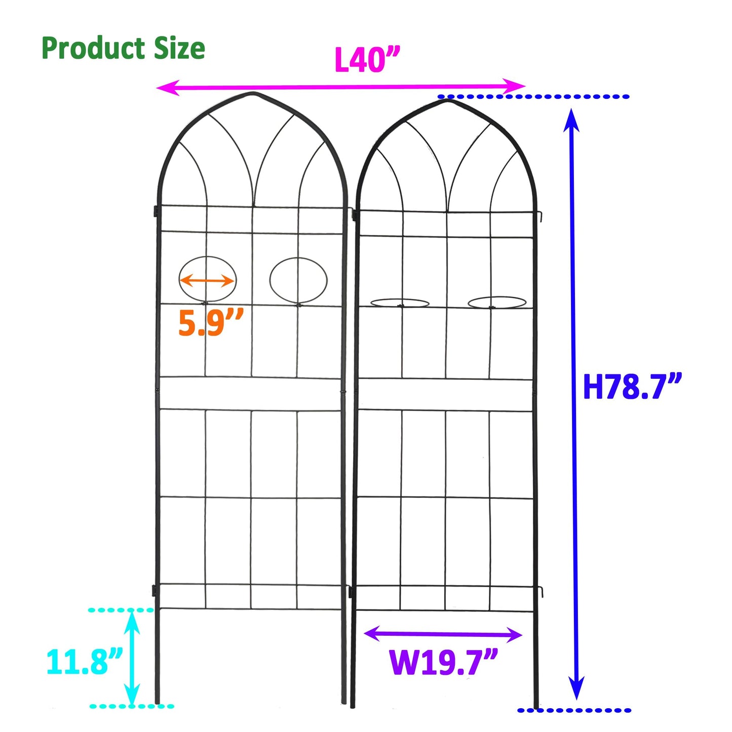 2 Pack Metal Garden Trellis 78.7" H,Rustproof Trellis for Climbing Plants,Outdoor Support for Roses Jasmine Vine,Garden Fence for Potted Plants &Flower Beds, Black