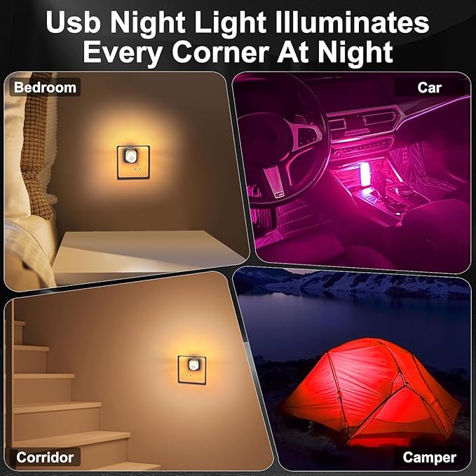 LYCARESUN 2 PCS Car USB Night Light Bulb, Touch Dimmable Car Interior Ambient Lights, Portable Mini USB Retro Glass Bottle Lamp Decorations for Vehicle, Bedroom, Hallway, Camping (Red)