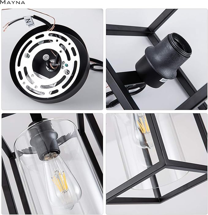 MAYNA 1-Light Farmhouse Pendant Light, Black Metal Cage Light Fixtures with Adjustable Chain and Glass Shade,Hanging Lights for Kitchen Island,Porch,Hallway
