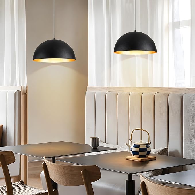16" Dome Farmhouse Pendant Lights for Kitchen Island,Industrial Matte Black Pendant Light, Modern Adjustable Hanging Lamp for Dining Room,Living Room,Hallway,Cafe,Bar,1 Pack