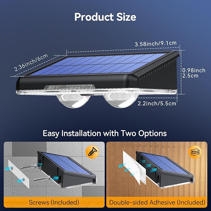 TECKNET Solar Fence Lights Outdoor 8 Pack, 3 Modes 3500K/4500K/6500K, IP66 Waterproof LED Deck Light, Dusk to Dawn Fence Lights Solar for Wall, Railing, Step, Patio, Pool, Backyard, Outside
