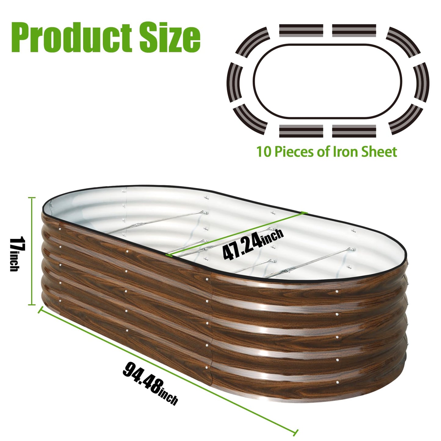 SnugNiture Galvanized Raised Garden Bed, 8x4x1.5ft Oval Metal Planter Box for Planting Outdoor Plants Vegetables