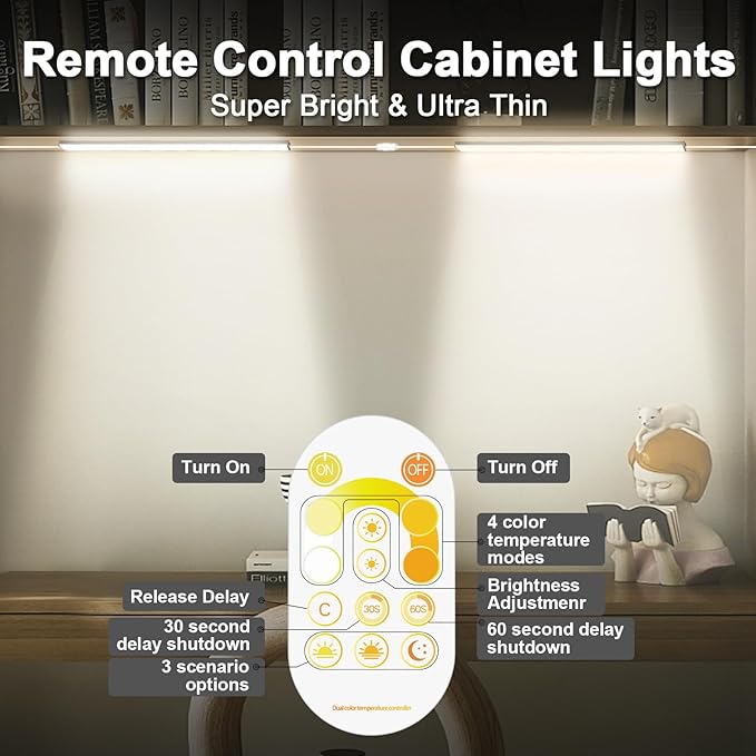 Daymeet Under Cabinet Lights, Super Bright Led Under Cabinet Lighting 3 Color Temperatures Dimmable 12 Inch Ultra Thin Cabinet Lights with Remote App Control, Led Light for Kitchen Closet (3 Pcs)