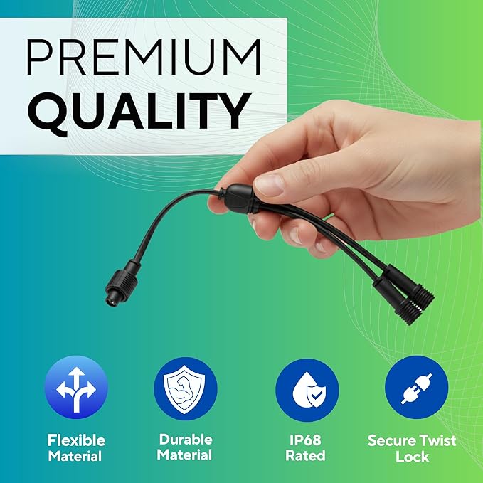 3-Pin IP68 Y Splitter – Specifically Designed for Govee Permanent Outdoor Lights (H705A, H705B, H705C, H706A, H706B, H706C) – Waterproof Cable Connector for Roofline (Black)