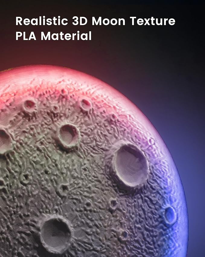 3D Moon Lamp – 3D Printed PLA Floating Moon, APP & Manual Control, RGB Music-Sync, Desktop & Wall-Mountable Night Light for Home, Kids, Party (Moon 8.6lnches)