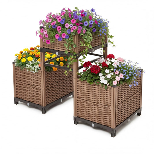 3PCS Raised Garden Beds Outdoor with Legs Planter Box, 47x16x21in Reinforced Support Rods, Drainage Grid, Multi-Combination Options for Vegetables, Flowers, Herbs, Ideal for Balcony, Patio Gardening