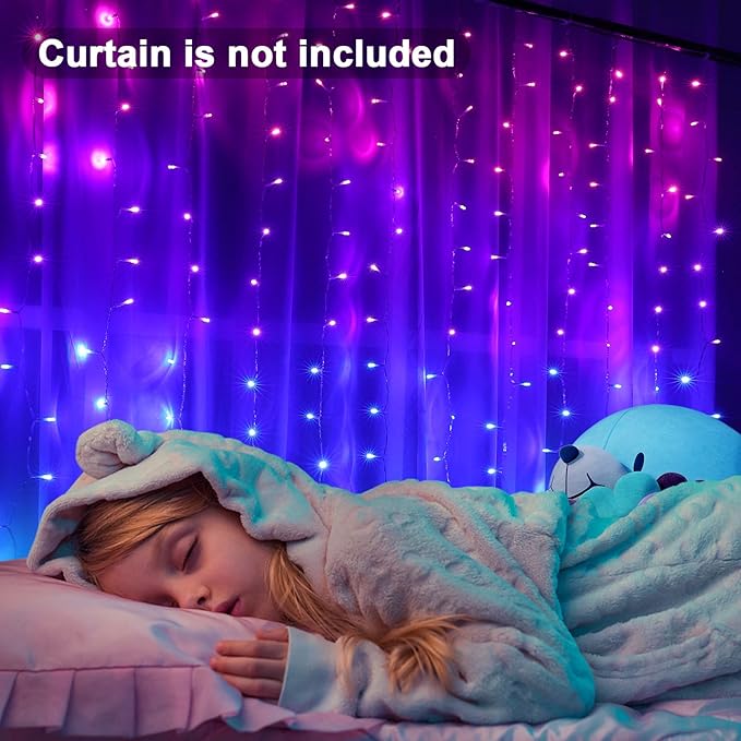 Pink Purple & Blue Ombre LED Curtain Lights with Remote, Rainbow Waterfall String Lights Ombre Hanging Fairy Mermaid Light for Teen Room, Girls Room, Mernaid, Bedroom, Birthday, Cute Easter Décor