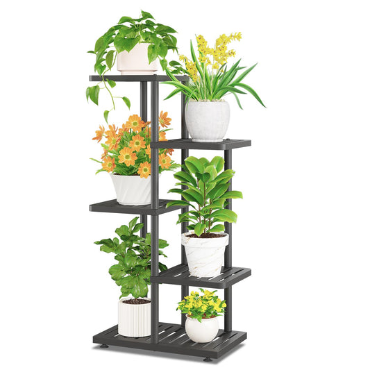 iDavosic.ly Plant Stand Indoor Outdoor, 4-Tier Tall Metal Flower Shelf for Heavy-Duty Large Planters, Corner Orchid Display Rack for Living Room Balcony Patio Porch, Space Saving, Modern Black