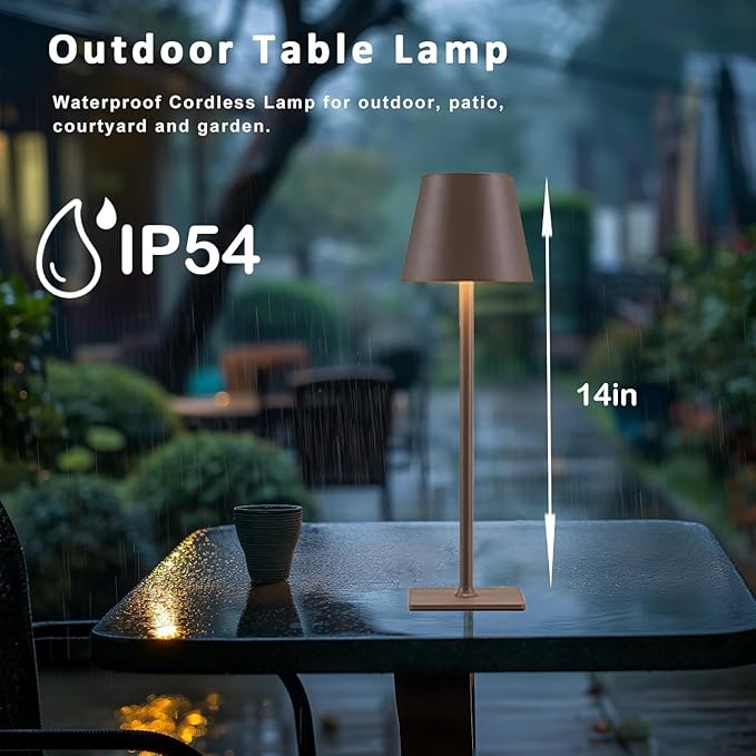 Brown Cordless Table Lamps Set of 2,Vintage Rechargeable Lamp for Restaurant Dinner Dining Kitchen Countertop Bathroom Counter Top Tabletop Lighting,Shower Lamp for Insider Shower,Lampara Recargable