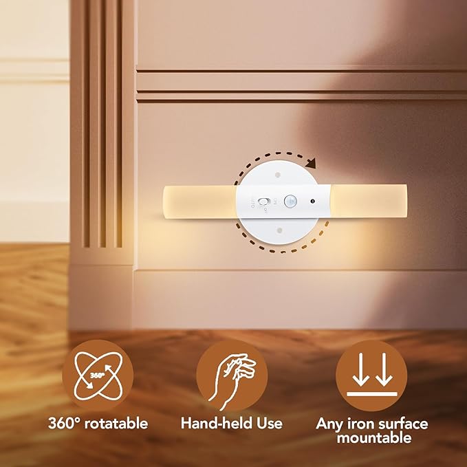 LED Motion Sensor Lights Battery Operated Wall Sconces Set of 2 Rechargeable Wireless Picture Art Light Magnetic 360° Rotation Corner Lamps for Gallery Stairway Vanity Living Room Bedroom